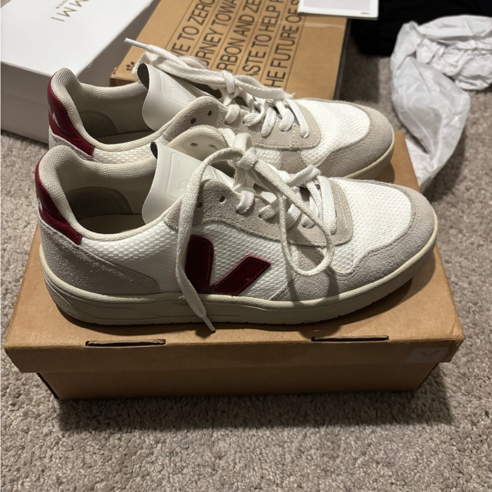 Veja Cream and Burgundy Sneakers